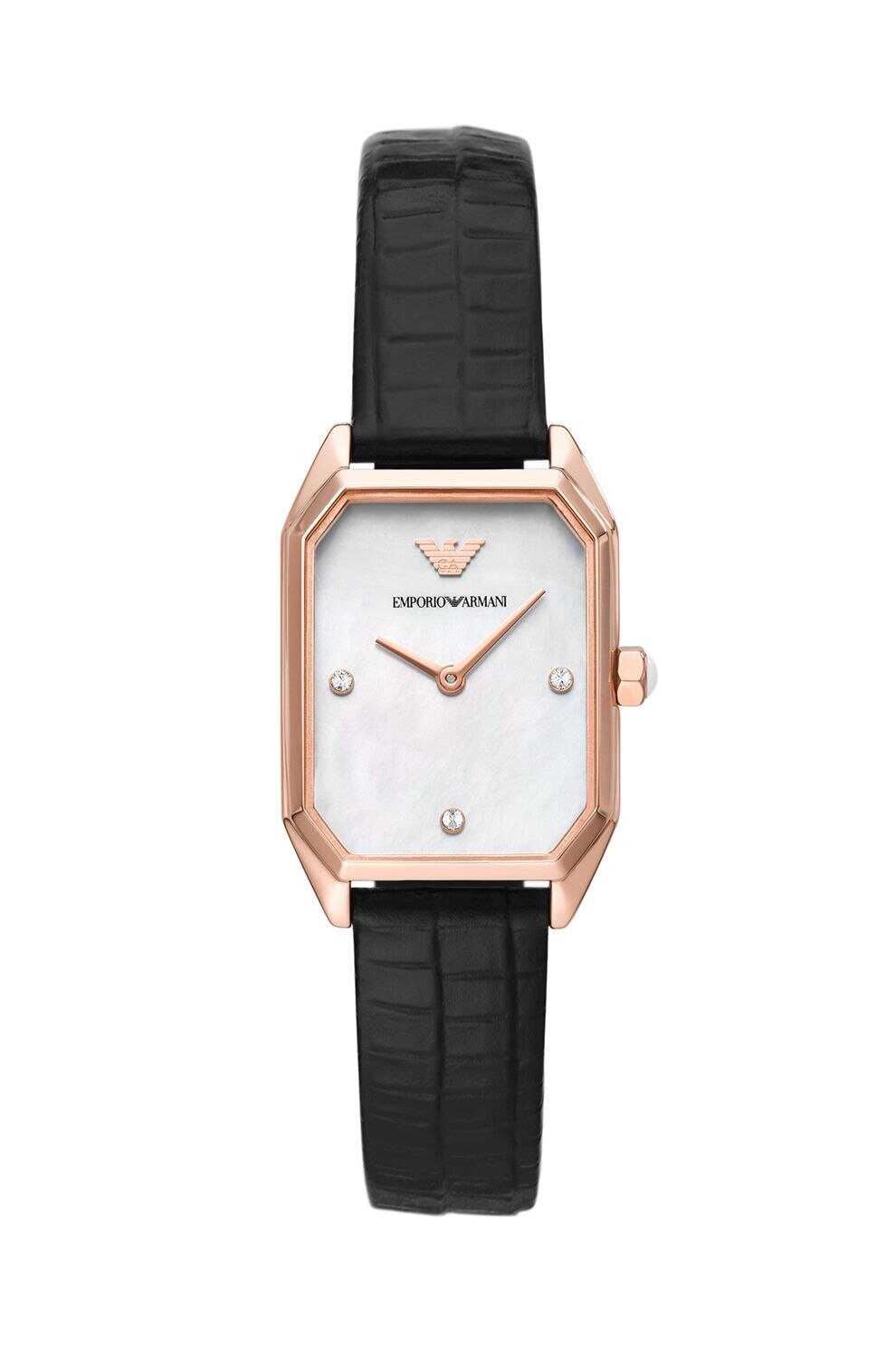 Emporio Armani, Ceas analog cu cadran Mother of Pearl, Negru/Auriu rose